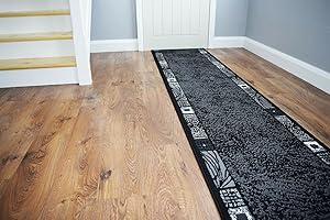 SrS Rugs® Luna Collection, Modern Long Carpet Runner Rug for Entrance Hall and Stairs. Smooth Soft 8mm Depth Pile. 70cm Wide. Any length (Black Borders, Length: 5' (152cm))