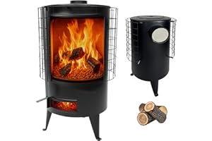 El Almacen del Profesional Estufa de Leña Redonda. Estufa Pellets con Potencia 6.7 KW para Calentar Superficie De 50 M². Chimeneas de Leña y Carbon. Color Negro.