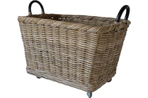 Sechome B18-AR Cesto Portalegna in Rattan Naturale con Ruote (Big)