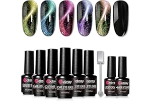 Mobray Cat Eyes Smalto Semipermanente Unghie Set, 5 Colores di Cat Eyes Gel Unghie Brillantini Viola Verde Magnetico Soak Off U V/LED con Top Coat e Base coat, 1 Pz Magnete