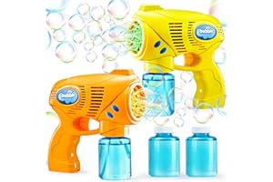 JOYIN 2 pezzi Pistola a Bolle Colorata con 2 Bottiglie di Soluzione di Bolle da 147ml per Bambini Giochi all'aperto e al coperto Festa a tema d'estate Compleanno