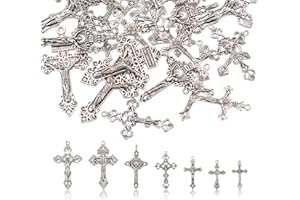 DanLingJewelry 35Pcs Crucifix Cross Charms Antique Silver Cross Charms for DIY Jewellery Making