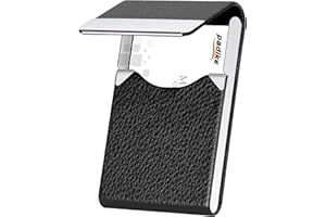 padike Professional Business Card Holder PU Leather Business Card Case Name Card Holder Slim Metal Pocket Card Holder with Magnetic Shut … (Black)