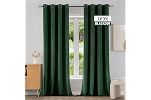 ‎EMEMA EMEMA 2 Stück 100% Blickdicht Verdunklungsvorhang Samtvorhänge Vorhang mit Ösen Thermogardine Ösenvorhang Verdunkelungsgardinen für Schlafzimmer Wohnzimmer, 140 x 175 cm Dunkelgrün