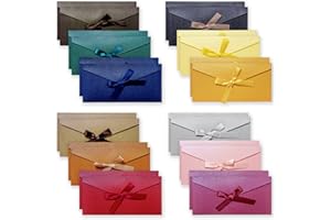 BLLREMIPSUR 24pcs Colourful Envelopes, Vintage Kraft Paper Envelopes with Colored Ribbons for Handmade Invitations, Wedding or Festival Cards (12 Colour)
