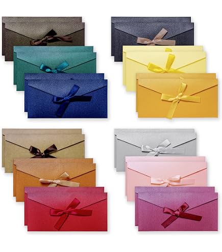 20 Enveloppes Cadeau Nacrées Avec Ruban - 22x11cm - Pour Cartes De Vœux, Mariage, Anniversaire - 10 Couleurs
