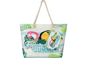 Glovios Sac de Plage Femme XXL, Grand Sac de Plage avec Fermeture à Glissière pour Les Achats Voyages
