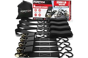 FORTEM Pas Transportowy, Pas Mocujący 1043 kg, Pas Transportowy z Napinaczem 460 cm, Pas Zabezpieczający Zestaw 4, Pas Transportowy z Klamrą, Gumowe Uchwyty, Powlekane Metalowe Haki, Futerał