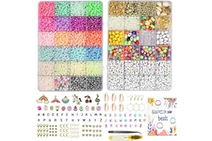 FEMBW Kit di Infilatura di Perline per Braccialetti, 6000+ 3mm Perle per la Creazione di Bracelet, Set di Gioielli fai da te per Adulti, Perline di Vetro Smiley Charm per Orecchini