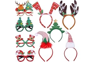 Aneco 9-Pack Weihnachts Stirnbänder Weihnachtsgläser Rahmen Weihnachts Party Hut Kopfschmuck Weihnachts Kostüm Zubehör für Weihnachts Party Supplies