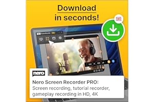 NERO AG Nero Screen Recorder Pro | Screen Recording on PC | 4K | Record Video, Audio, Webcam | Create Tutorials, Gamesplays | Windows 11 / 10 | 1 Device | Annual licence | Activation code per email
