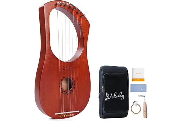 Lyre Harp Mulucky 7 Lyre en métal avec corde en acier et sillet en acajou avec clé d'accordage et housse de transport noire – MLH701