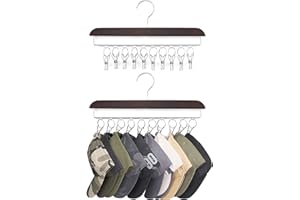 Mkono Hat Hangers for Closet Set of 2 Wooden Hat Organizer Racks for Baseball Caps with 20 Stainless Steel Clips, Baseball Hat Holder for Closet Storage, Fits All Caps, Walnut Color