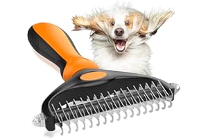 Decyam Dog Grooming Brush - Double Sided Shedding and Dematting Undercoat Rake for Dogs and Cats -17+9 Teeth Extra Wide Metal Dog Grooming Brush, Cat Brush, Cat Comb, Dog Brush, Dog Comb