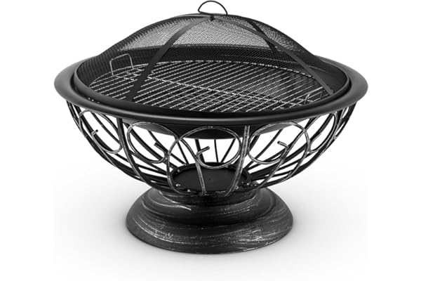 blumfeldt Brasero - Brasero de Jardin, Foyer Large de 75 cm de diamètre, Grille généreuse de 60 cm pour Le Barbecue, coupole en métal Bruni, sécurité grâce au Grillage en métal, Stil: Tulip, Noir
