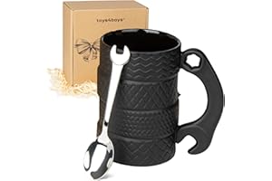 TOYS4BOYS Reifentasse großes Fassungsvermögen 450ML Keramik mit Löffel Reifentasse 3D große Autotasse mit Henkel Kaffeetassen für Männer für Büro für Autoliebhaber für Zuhause, Geschenk für Fahrer Mechaniker