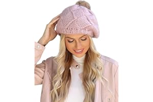 Clearlove Cappello Donna Invernale Berretto Donna con Pom Pom Cappello Donna da Sci Beanie in Maglia Fodera in Pile Spesso