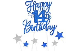 FUNCANDLE Royal Blue Happy 14th Birthday Cake Toppers for Cake,Personalised Cake Toppers for Boy Men Girl Women Decorations,Glitter Cupcake Topper Cake Topper Kit 114th Birthday Party Cake Decoration Supplies
