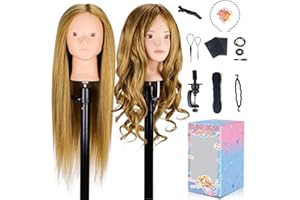MYSWEETY 26" Testa per Parrucchieri 70% Capelli Umani Reali, Testina Parrucchiere Testa Studio Parrucchiere Manichino Cosmetologia Formazione Pratica Modello Capelli con Morsetto & Strumento A Treccia