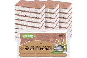 HOMEXCEL Natürliche Scheuerschwämme für die Küche, 24 Stück, kratzfeste Reinigungsschwämme für Geschirr, Zellulose-Schwämme, sicher auf Antihaft-Kochgeschirr, doppelseitiger Geschirrschwamm zum Spülen