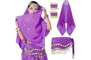 SEAUR Accessoires de Danse du Ventre 3 Ensembles Pièces de Monnaie Mousseline Ceinture Foulard et Bracelets Danse Orientale Femme
