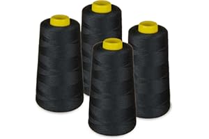 Lialina 4 Konen Overlockgarn - 325 Schwarz, OEKO-TEX, Garnstärke 40S/2 (120), Länge je 2700m, 100% Polyester - Nähgarn Set für Overlock Nähmaschinen
