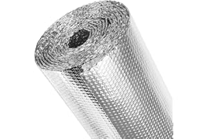 fowong Foil Insulation Roll , 150cm (W) x 250cm (L) x 6mm (T) Double-Layer Bubble Aluminium Foil Radiator Reflector Panels for Ceiling, Roof, Wall Insulation - Roll Heat & Vapour Barrier Saves Energy
