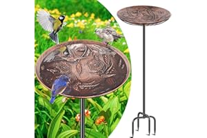 FALOSTWER Vogeltränke Stehend Für Garten, 100cm Vogeltränke Winterfest Mit Erdspieß, Vogelbad Garten Stehend Frostsicher, Freistehend Metall Vogelbecken Schüssel Wassertränke (Kolibri, Vintage Kupfer)