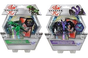 TOPTOYS2U BARGAIN BUNDLES Bakugan Nillious Purple & Trox Green Deluxe Collector Figure Bundle - 2x Cards & 1x Coins in Each Pack