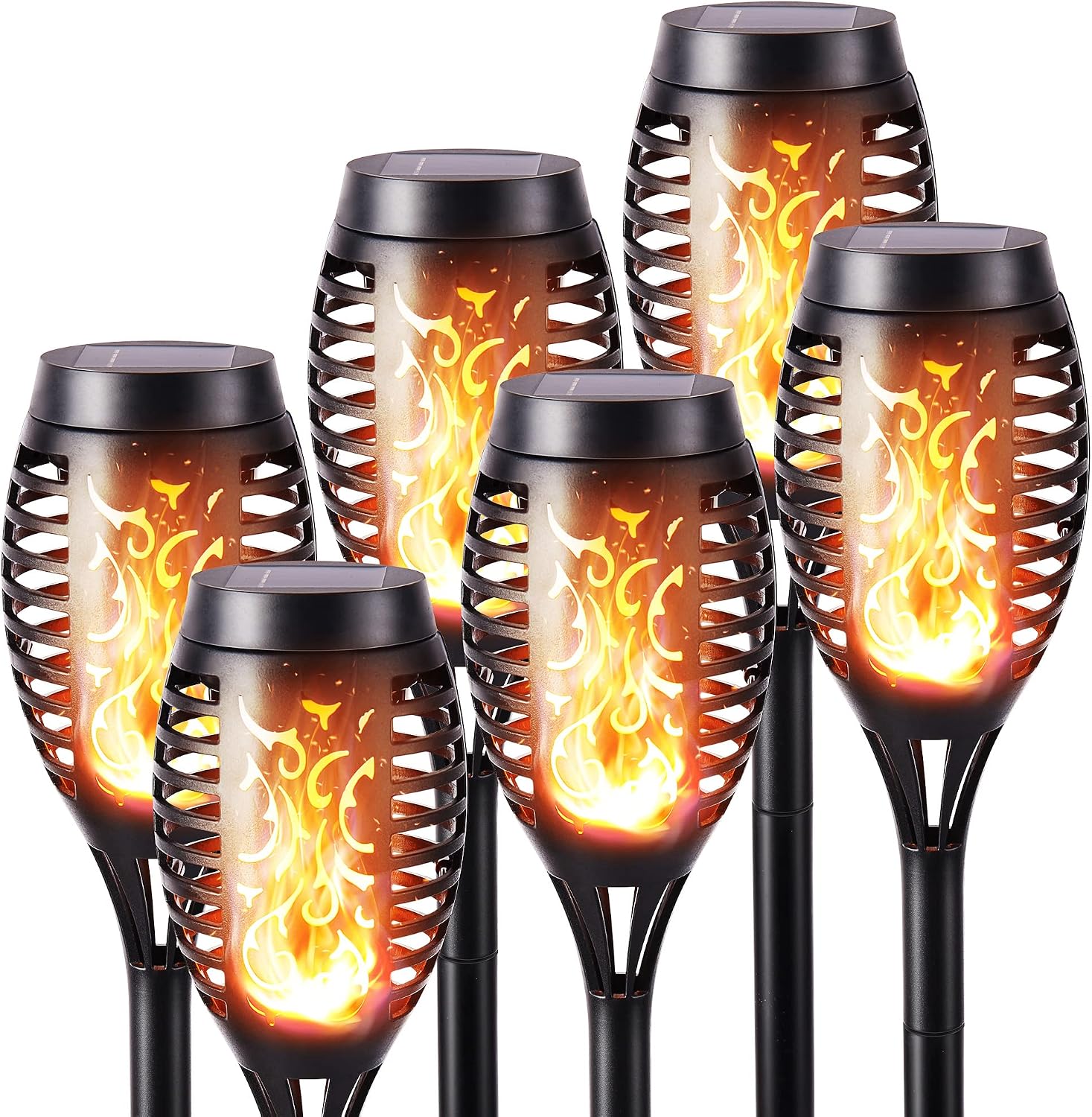 Geemoo 6 Pack Solar Flickering Dancing Flame Lights Waterproof Solar Torch Lights for Outdoor Garden Patio Pathway Yard Driveway Decorative, Warm White