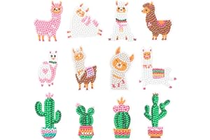 OSNIE ONSIE 12Pcs Llama Alpaca Cactus 5D DIY Diamond Painting Craft for Kids Creative Resin Rhinestone Mosaic Craft Handmade Digital Paint by Number Sticker Art Craft School Art Project Birthday Gift Supply