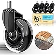 WEWILL Office Chair Wheels Caster 3" Rollerblade Rubber Replacement Castors up to 300KG for Hardwood Floors and Carpet - Universal Fit, Not for IKEA
