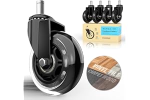 ‎WEWILL WEWILL Bürostuhl Rollen Stuhlrollen bis 300 kg Schreibtischstuhl Gummirollen Hartbodenrollen, Sehr leise Bürostuhlrollen 5PCS 11x22 mm, Keine Bodenschutzmatte Nötig Keine Kratzer im Boden