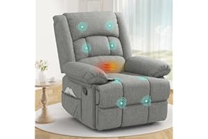 sisolos Recliner Armchair for Adults, Recliner Chair with Massage & Heat, Padded Armrest Adjustable Legrest Backrest, Manual Lazy Boy Reclining Chair for Living Room Sofa Chair with 2 Side Pockets