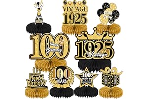 INCNMAD Centrotavola Compleanno 100 Anni 9 Pezzi Centrotavola a Nido d'Ape Decorazioni Oro Nero Addobbi Toppers da Tavolo per Uomini Donne Feste di Compleanni