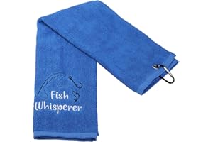 GENERIC PXTIDY Fish Whisperer Funny Fishing Towel Fisherman Gift Fishing Retirement Gift Fishing Lure Hook Print Embroidered Towel with Clip for Men Father Dad Husband (Sport)