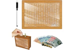 DONGSZQ Hucha de Madera, Hucha con Contador, Hucha con Objetivo, Hucha Reutilizable, con Objetivo de Ahorro y números para marcar Ayuda a los niños a Ahorrar el hábito de Ahorrar (€ 2,000)