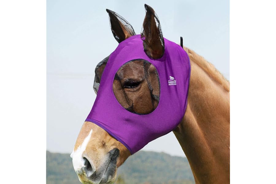 Harrison Howard Super Comfort Stretchy Fly Mask Large Eye Space with UV Protection Soft on Skin with Breathability for Horse-Amethyst