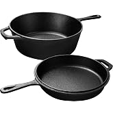 KICHLY Dutch Oven - Double Function Fire Pot - Cast Iron Cooking and Camping Frying Pan, Outdoor and Indoor - 3L/3.2 Quart Ko
