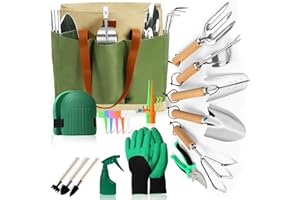 KULAMO Gartenwerkzeug Set, 13 Stück Gartengeräte mit Aufbewahrungstasche, Schwerlast Edelstahl Gartenarbeit Set - Ideale Gartengeschenke für Frauen Männer - Weeder, Handhacke, Handrechen, Strauchrechen