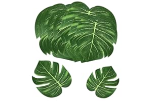 MOSNOW Lot de 24 Feuilles Tropicales décoratives décoratives en Feuilles de Palmier artificielles décora-tives pour la Saint Valentin Hawaïen Monstera Plante Jungle Thème Décorations Feuill-ES