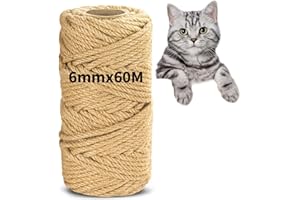 OurTop Sisalseil für Kratzbaum, 6MM X 60M Sisal Seil kratzbaum Katzen Natürlich Sisal Seil Natur Kratzbaum Seil für Katzen, Kratzbaum, Kratzseil, Haushalt, Garten, DIY, Dekoration