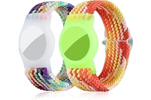 DLENP Kinderarmband für AirTag, 2er Pack Air Tag Armbänder kompatibel mit AirTag Koffern, Verstellbarer GPS Tracker Fall Uhrenarmband Radius 4,5 bis 7,2 Zoll(Regenbogen+Orange).