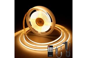 AXMOTUT Striscia LED COB 3 metri 24V, Striscia LED Bianco caldo 2700K, 320LEDs/m, Larghezza 8mm, CRI90+, con Alimentatore, Telecomando RF, LED Striscia per Cucina, Soggiorno, Feste, Bar