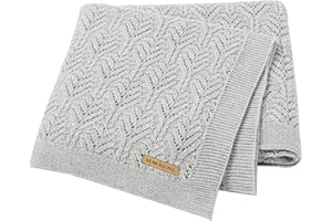 LAWKUL Baby Blanket Cellular Knitted 100% Cotton Soft Blankets for Newborn Boy Girls Toddler 100x80cm Mustard Grey