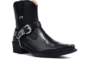 BARTIUM Men's New Smart Chain Buckle Cuban Heel Cowboy Boots 6-12 UK Size