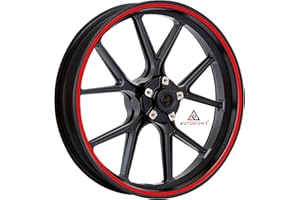 Autodomy Confezione Adesivi Set Completo di Cerchi Cerchioni Strisce per Moto per 2 Ruote da 15" a 19" Pollici | Adesivi Ruote Moto Design Circolare Sportivo (Rosso, Larghezza 7 mm)