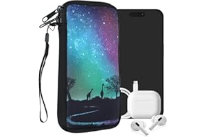 ‎KWMOBILE kwmobile Handytasche für Smartphones XL - 6,7/6,8" - Neopren Handy Tasche Hülle Cover Case Schutzhülle - Sternenhimmel Giraffe Schwarz Dunkelblau Pink - 17,2 x 8,4 cm Innenmaße