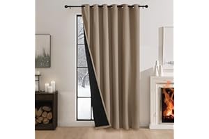 PONY DANCE Cortina Termica Aislante Frio con Forro Grueso para Puerta, Cortinas Blackout Salon Modernas de Dos Capas con Ojales 1 Panel,200x240cm,Moca