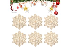 Satiskid Set di 6 Sottobicchieri Fiocchi di Neve Pvc,Sottobicchieri Antiscivolo,Lavabile Resistente Calore per Tazze/Vasi/Candele/Compleanno/Cucina/Soggiorno Natale Tavolo Decorazione-10cm (Oro)